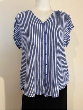 Liz Claiborne Blue and White Vertical Stripe Button-Front Shirt